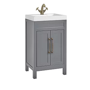 Milano Aston Light Grey 500mm Traditional Vanity Unit with Basin and Aged Gold Classic TBar Handles