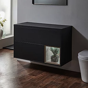 Milano Bexley Black Grey 1000mm Wall Hung Open Shelf Vanity Unit with LED Light