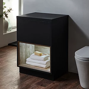 Milano Bexley Black Grey 600mm Open Shelf Vanity Unit with LED Light