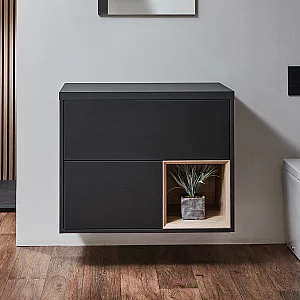 Milano Bexley Black Grey 800mm Wall Hung Open Shelf Vanity Unit