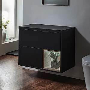 Milano Bexley Black Grey 800mm Wall Hung Open Shelf Vanity Unit with LED Light