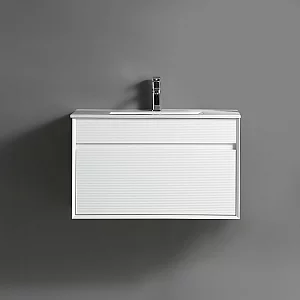 Milano Bromley Fluted White 810mm Waterproof Wall Hung Modern Vanity Unit with Basin