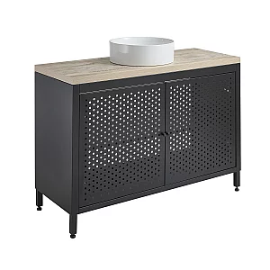Milano Beswick Black Metal 1200mm Vanity Unit with Light Oak Countertop and Round Basin