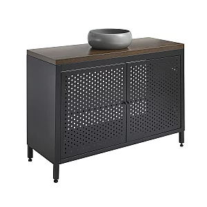 Milano Beswick Black Metal 1200mm Vanity Unit with Dark Oak Countertop and Elements Round Pebble Basin