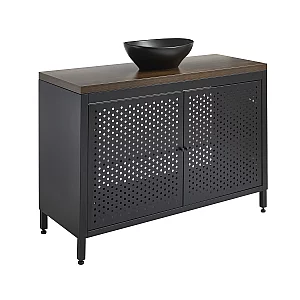 Milano Beswick Black Metal 1200mm Vanity Unit with Dark Oak Countertop and Elements Oval Graphite Basin