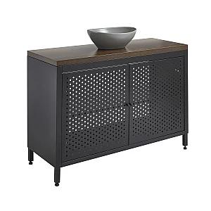 Milano Beswick Black Metal 1200mm Vanity Unit with Dark Oak Countertop and Elements Oval Pebble Basin