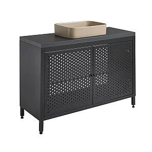 Milano Beswick Black Metal 1200mm Vanity Unit with Black Grey Countertop and Elements Rectangular Sand Basin