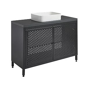 Milano Beswick Black Metal 1200mm Vanity Unit with Black Grey Countertop and Elements Rectangular Chalk Basin