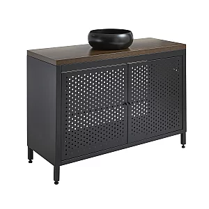 Milano Beswick Black Metal 1200mm Vanity Unit with Dark Oak Countertop and Elements Round Graphite Basin