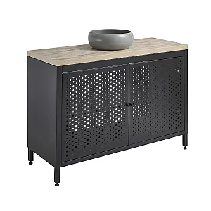 Milano Beswick Black Metal 1200mm Vanity Unit with Light Oak Countertop and Elements Round Pebble Basin