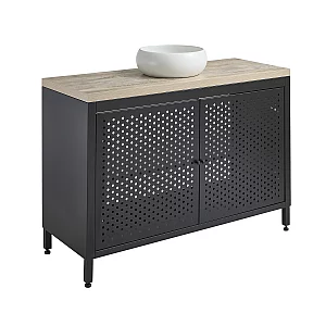 Milano Beswick Black Metal 1200mm Vanity Unit with Light Oak Countertop and Elements Round Chalk Basin
