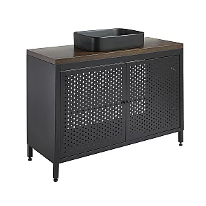 Milano Beswick Black Metal 1200mm Vanity Unit with Dark Oak Countertop and Elements Rectangular Graphite Basin