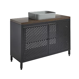 Milano Beswick Black Metal 1200mm Vanity Unit with Dark Oak Countertop and Elements Rectangular Pebble Basin