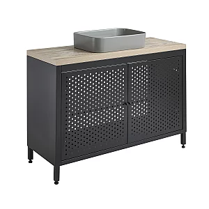 Milano Beswick Black Metal 1200mm Vanity Unit with Light Oak Countertop and Elements Rectangular Pebble Basin
