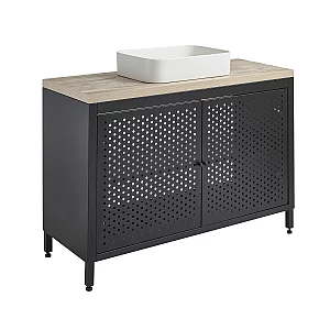 Milano Beswick Black Metal 1200mm Vanity Unit with Light Oak Countertop and Elements Rectangular Chalk Basin