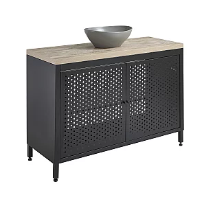 Milano Beswick Black Metal 1200mm Vanity Unit with Light Oak Countertop and Elements Oval Pebble Basin