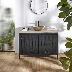 Milano Beswick Black Metal 1200mm Vanity Unit with Light Oak Countertop and Elements Oval Sand Basin