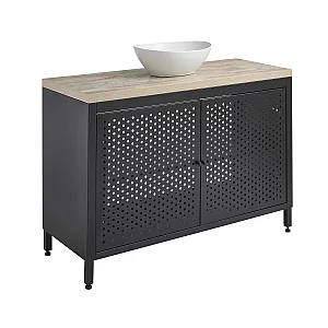 Milano Beswick Black Metal 1200mm Vanity Unit with Light Oak Countertop and Elements Oval Chalk Basin