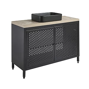 Milano Beswick Black Metal 1200mm Vanity Unit with Light Oak Countertop and Elements Rectangular Graphite Basin