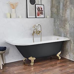 Milano Legend Dark Charcoal Traditional Freestanding Corner Bath 1685mm x 750mm Right Hand Brushed Brass Feet