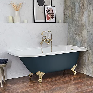 Milano Legend Regal Blue Traditional Freestanding Corner Bath 1685mm x 750mm Right Hand Brushed Brass Feet