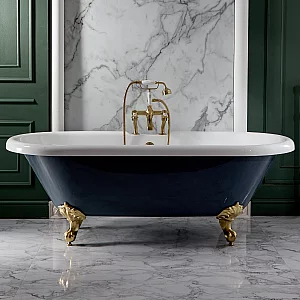 Milano Hest Stone Grey Traditional DoubleEnded Freestanding Bath with Brushed Brass Feet 1795mm x 785mm No TapHoles