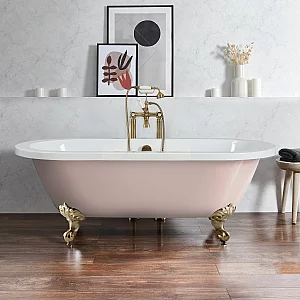 Milano Legend Camellia Pink Traditional Roll Top Freestanding Bath 1780mm x 825mm Brushed Brass Feet