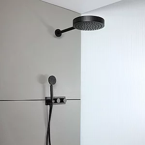 Milano Lune Thermostatic Diverter Shower Valve with Hand Shower and Shower Head 2 Outlet Black