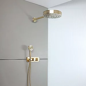 Milano Lune Thermostatic Diverter Shower Valve with Hand Shower and Shower Head 2 Outlet Brushed Brass