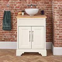 Milano Thornton Antique White 645mm Traditional Vanity Unit with Round Countertop Basin and Classic TBar Aged Bronze Handles