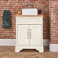 Milano Thornton Antique White 645mm Traditional Vanity Unit with Square Basin and Chrome Classic Bar Handles