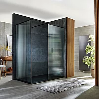 Milano Florence Fluted Glass Black Framed Corner WalkIn Shower Enclosure with 1800mm x 900mm Anthracite Slate Tray