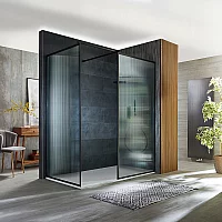 Milano Florence Fluted Glass Black Framed Corner WalkIn Shower Enclosure with 1700mm x 800mm White Slate Tray