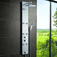 Milano Easton Modern Exposed Thermostatic Shower Tower Panel with Shower Head 6 Body Jets and Hand Shower