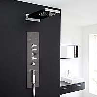Milano Océanie Modern Concealed Thermostatic Shower Tower Panel with Waterfall Shower Head Hand Shower and Body Jets Gun Metal Grey