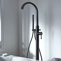 Milano Nero Modern Freestanding Bath Shower Mixer Tap with Hand Shower Black