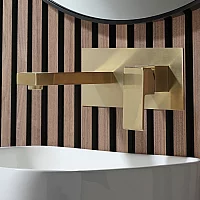 Milano Lyra Modern Wall Mounted Basin Mixer Tap Brushed Brass