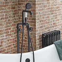 Milano Zandra Industrial Style Freestanding Bath Shower Mixer Tap with Hand Shower Black
