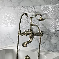 Milano Earlham Art Deco Wall Mounted Bath Shower Mixer Tap Aged Gold