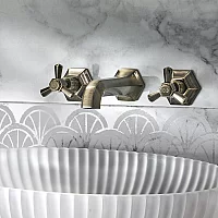 Milano Earlham Art Deco Wall Mounted 3 TapHole Basin Mixer Tap Aged Gold