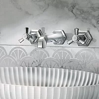 Milano Earlham Art Deco Wall Mounted 3 TapHole Basin Mixer Tap Chrome