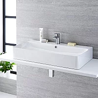 Milano Farington White Modern Rectangular Countertop Basin with Mono Mixer Tap 800mm x 415mm