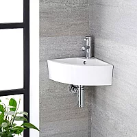 Milano Newby White Modern Round Wall Hung Corner Basin with Mono Mixer Tap 460mm x 320mm