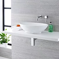 Milano Altham White Modern Oval Countertop Basin with Wall Mounted Mixer Tap 520mm x 320mm