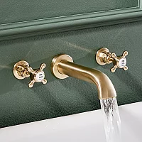 Milano Elizabeth Traditional Wall Mounted 3 TapHole Crosshead Bath Filler Tap Brushed Brass