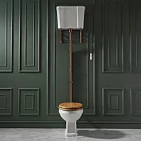 Milano Richmond Traditional High Level Toilet with Cistern Brushed Copper Flush Kit and Warm Oak Soft Close Seat