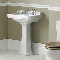 Milano Richmond White Traditional Square Basin with Full Pedestal 560mm x 450mm 2 TapHoles