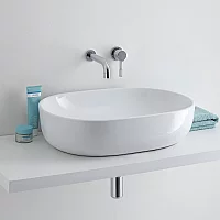 Milano Overton White Modern Oval Countertop Basin with Wall Mounted Mixer Tap 590mm x 425mm