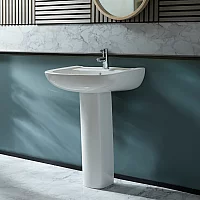 Milano Longton Modern 600mm Basin with Full Pedestal 1 Tap Hole