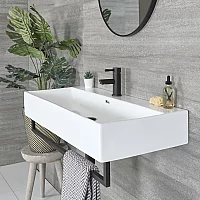 Milano Elswick White Modern 1000mm x 420mm Rectangular Wall Hung Basin with Black Towel Rail